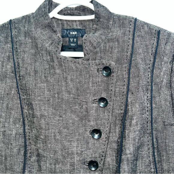 H&M Grey Fully Lined Linen Jacket with black piping and front pockets sz16 - Picture 7 of 12